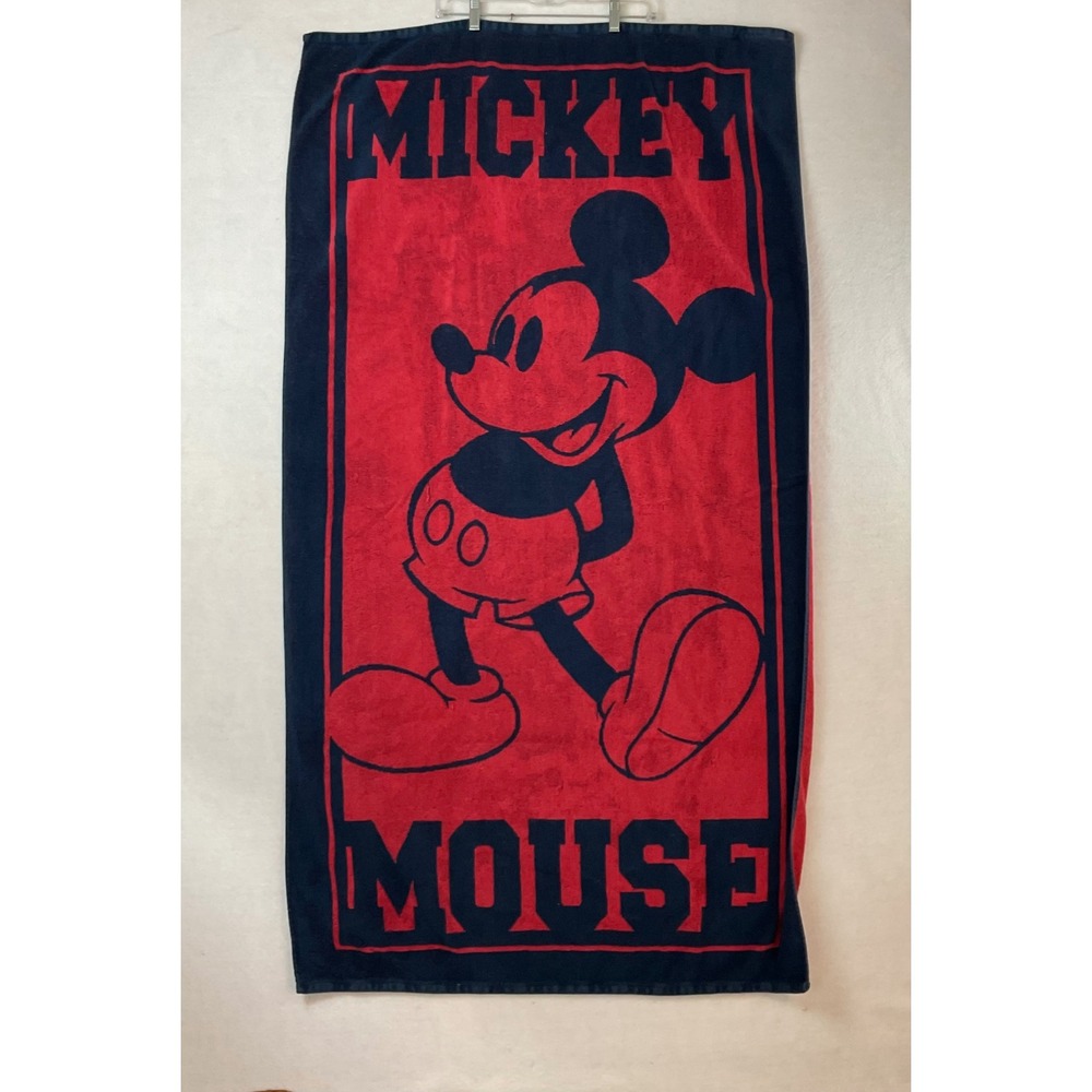 Disney Parks Mickey Mouse Beach Towel Red Navy Blue 100% Cotton 33x59